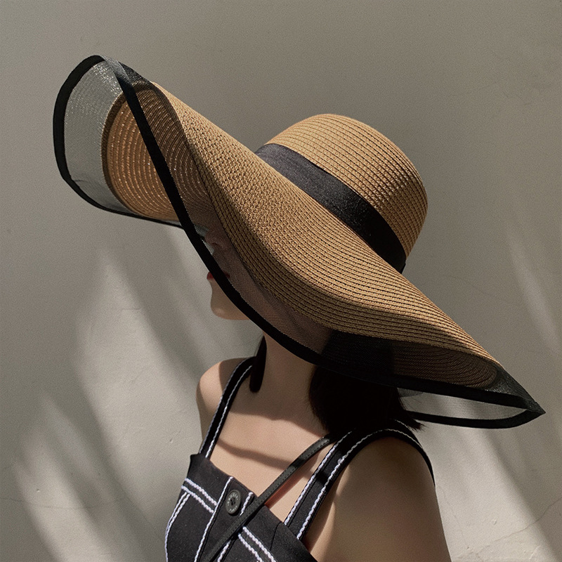 Bucket Hat Straw - Kadın güneş şapkası Büyük Saçak Dalgalar